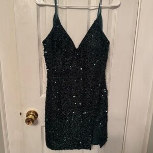 Short green sequined dress